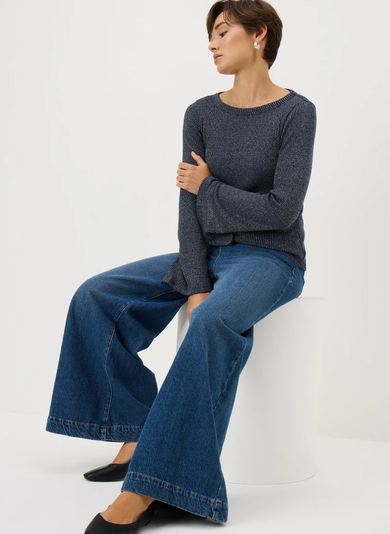 ماتلان بلوزة طويلة الأكمام لامعة زرقاء