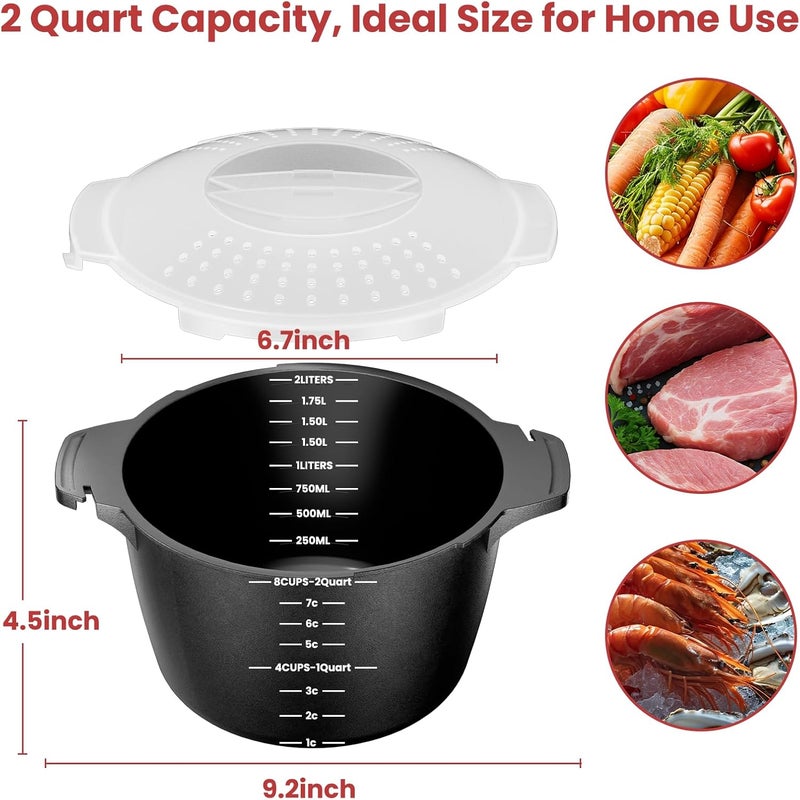 AJXX Large Microwave Cookware Steamer 2 Quart - Micro Cookware Vegetable Steamer for Cooking, Microwave Cooker with Food Container, Removable Filter and Lockab - BPA Free, Dishwasher Safe - Image 3