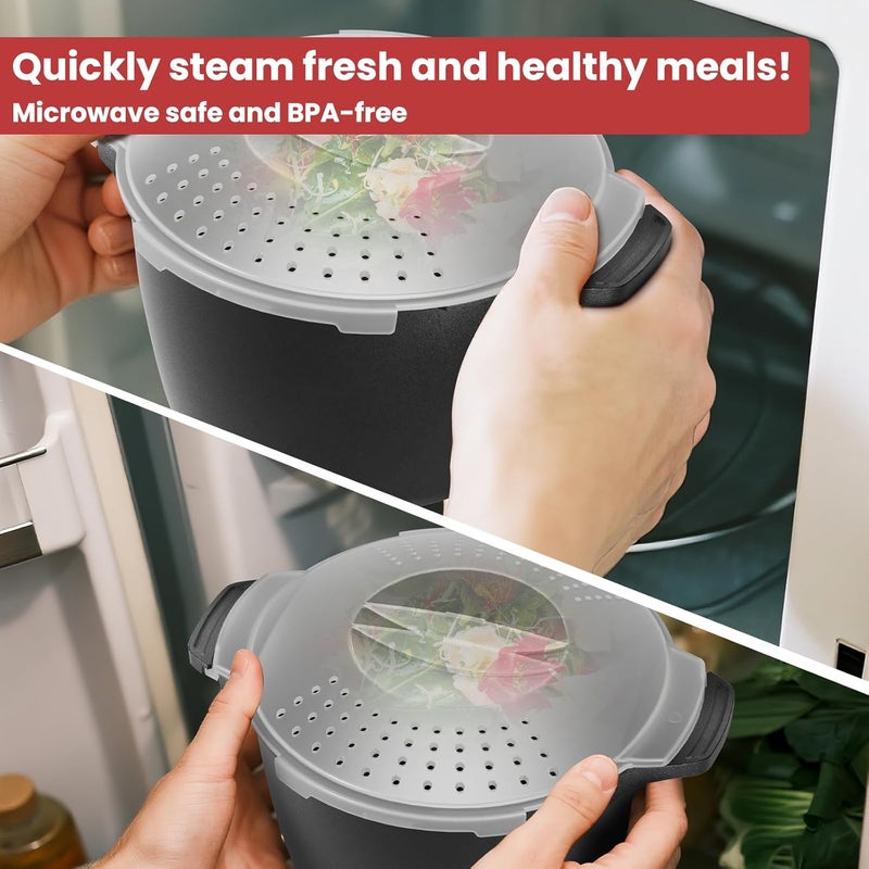 AJXX Large Microwave Cookware Steamer 2 Quart - Micro Cookware Vegetable Steamer for Cooking, Microwave Cooker with Food Container, Removable Filter and Lockab - BPA Free, Dishwasher Safe - Image 2