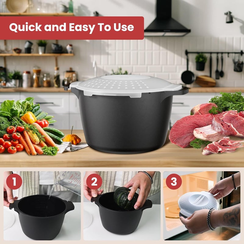 AJXX Large Microwave Cookware Steamer 2 Quart - Micro Cookware Vegetable Steamer for Cooking, Microwave Cooker with Food Container, Removable Filter and Lockab - BPA Free, Dishwasher Safe - Image 4