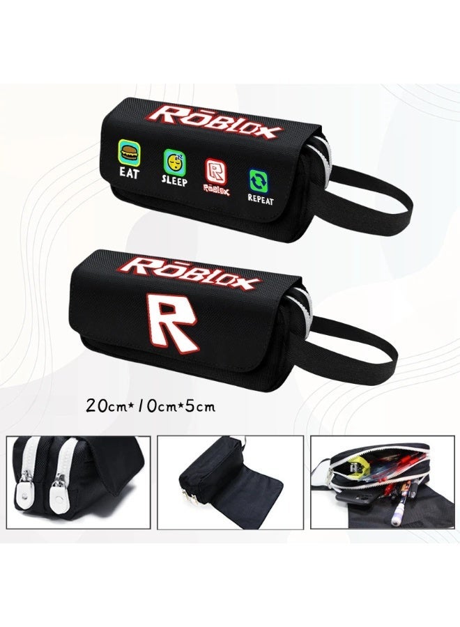 My World Pattern Black Pencil Case, Large Capacity Double Zipper Pouch, Stationery Organizer Bag 20cm10cm5cm - Image 2