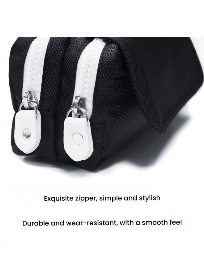 My World Pattern Black Pencil Case, Large Capacity Double Zipper Pouch, Stationery Organizer Bag 20cm10cm5cm - Image 4