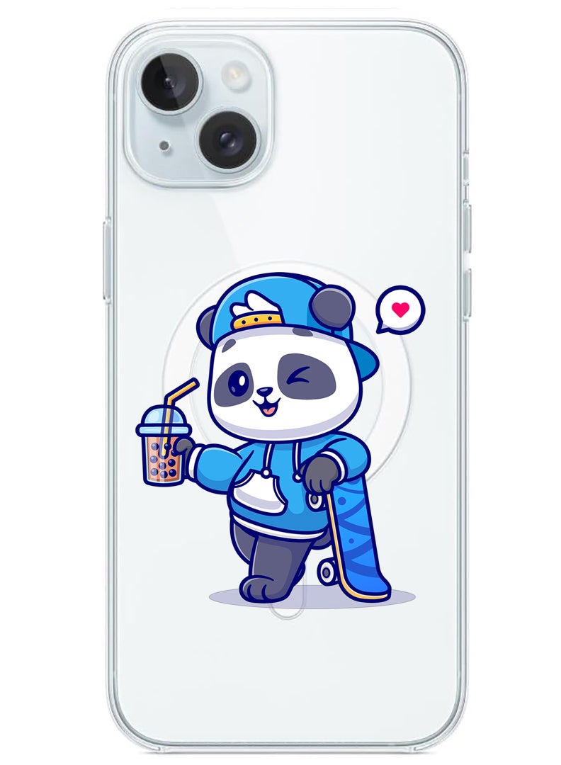 Theodor Magnetic Case for iPhone 15 Plus 6.7-inch Compatible with MagSafe Wireless Charging, Shockproof Phone Bumper Cover Panda having Drink - Image 1