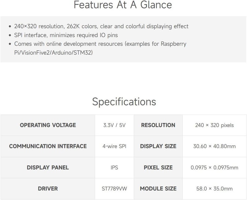 Waveshare 2inch LCD Display Module, Compatible with Raspberry Pi/Pi zero/Arduino/Esp32, with ST7789 Driver, 262K Color, IPS Screen, 240×320 Resolution, SPI Interface - Image 4