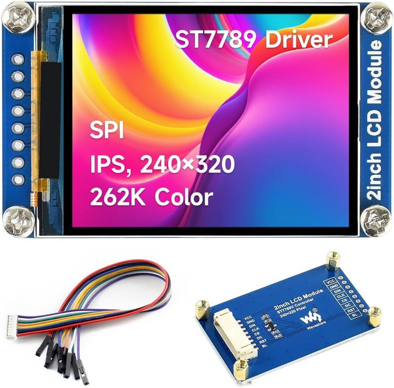 Waveshare 2inch LCD Display Module, Compatible with Raspberry Pi/Pi zero/Arduino/Esp32, with ST7789 Driver, 262K Color, IPS Screen, 240×320 Resolution, SPI Interface - Image 1