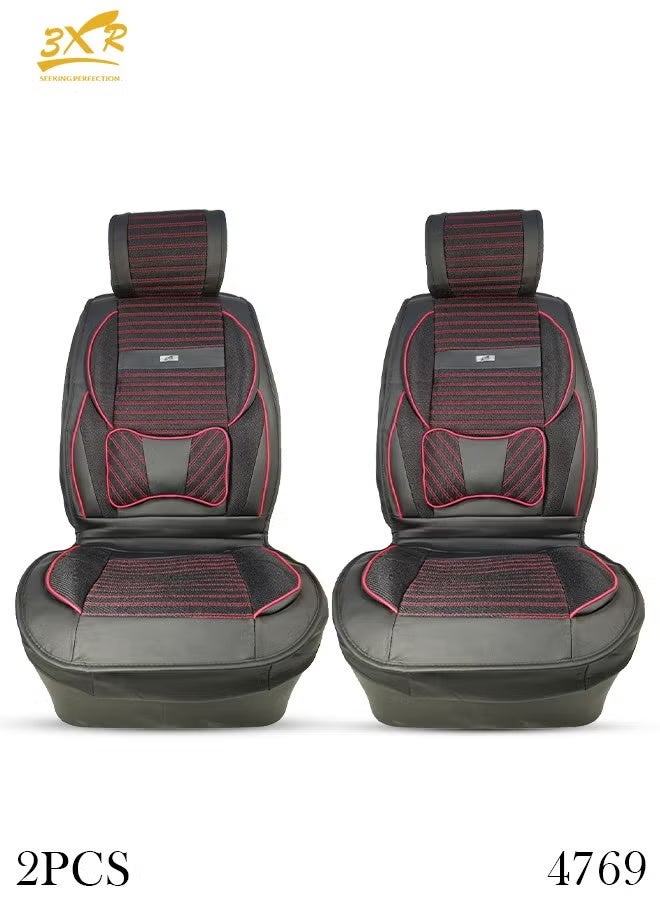 3 اكس ار أغطية مقاعد السيارة الأمامية الفاخرة من الجلد الصناعي من 3XR، مجموعة من قطعتين باللون الأسود من Sanafa 4769 - Image 1