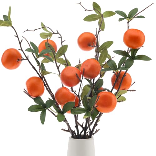 Woration 4PCS Artificial Orange Branches Simulation Tangerine Plastic Tree Plant Stem with Fruit Fake Greenery Home DIY Décor Props 19.3inch - Image 1