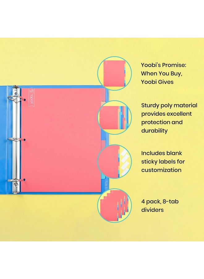 Yoobi Binder 8 Tab Dividers, Pack Of 4 - Multicolor Dividers For 3 Ring Binder - Sturdy Poly Binder Organizer Page Tabs W/Blank Sticky Labels - Binder Dividers With Tabs For School, Office, Home  - Image 3