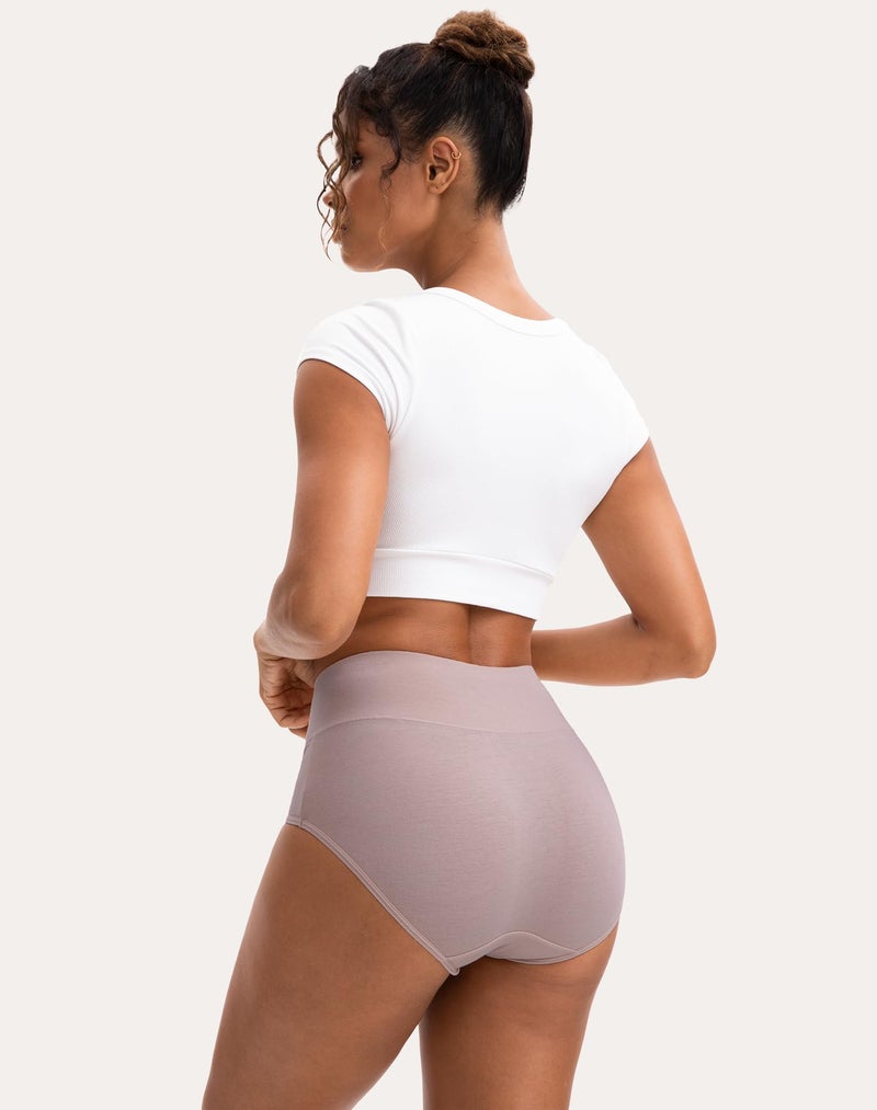 INNERSY Women's High Cut Solid Color Tummy Control Cotton Underpants Briefs 5 Pack (Neutral Assorted, M) - Image 3