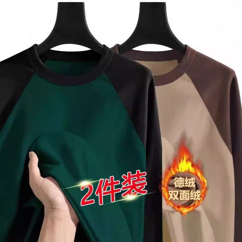Boys Raglan Sleeve Long-Sleeved T-Shirt With Fleece Base Shirt Trendy Brand Loose All-Match Men'S Half-High Collar Sweater Winter - Image 4