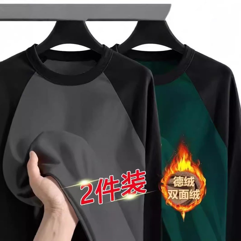 Boys Raglan Sleeve Long-Sleeved T-Shirt With Fleece Base Shirt Trendy Brand Loose All-Match Men'S Half-High Collar Sweater Winter - Image 3