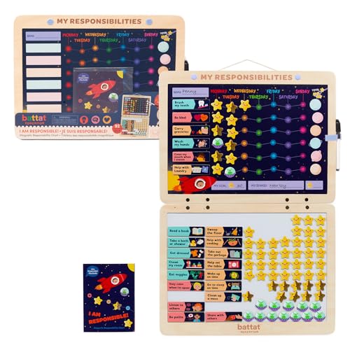 Battat Education Responsibility Chart for Kids Magnetic Chore Chart with 92 Pieces Reward System for Encouraging Good Habits Fun and Colorful Design for Bedrooms 3 Years - Image 1