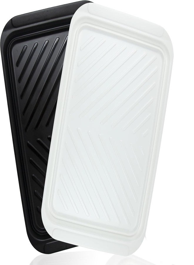 ECOIOU Grilling Prep and Serve Trays, 17 x10.5 inch BBQ Tray for Raw and Cooked Food, Melamine Serving Trays for Food, Set of 2, Black and White - Image 1