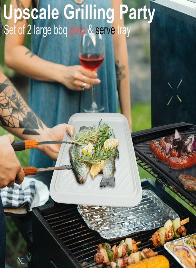 ECOIOU Grilling Prep and Serve Trays, 17 x10.5 inch BBQ Tray for Raw and Cooked Food, Melamine Serving Trays for Food, Set of 2, Black and White - Image 2