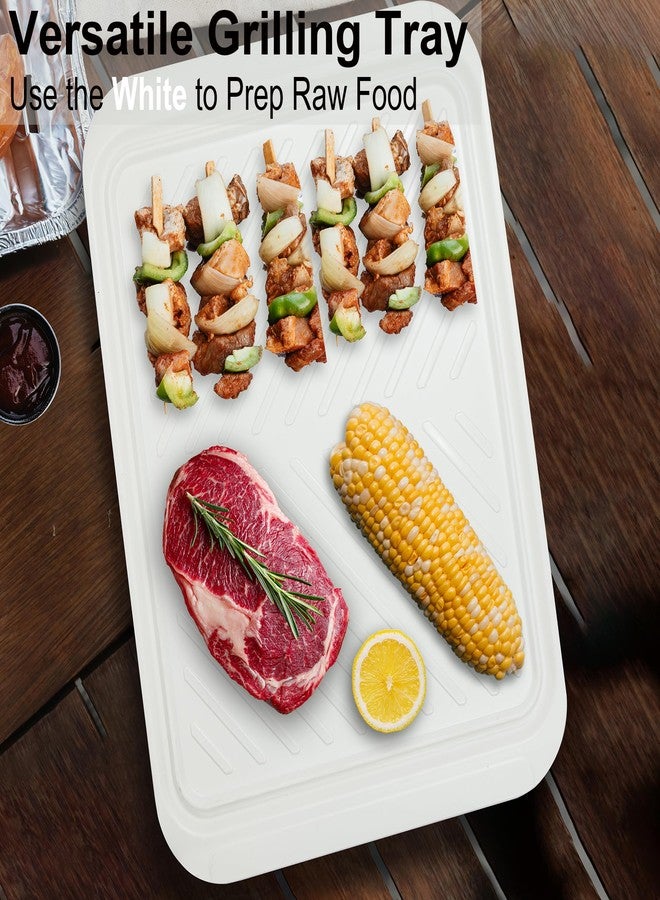 ECOIOU Grilling Prep and Serve Trays, 17 x10.5 inch BBQ Tray for Raw and Cooked Food, Melamine Serving Trays for Food, Set of 2, Black and White - Image 4