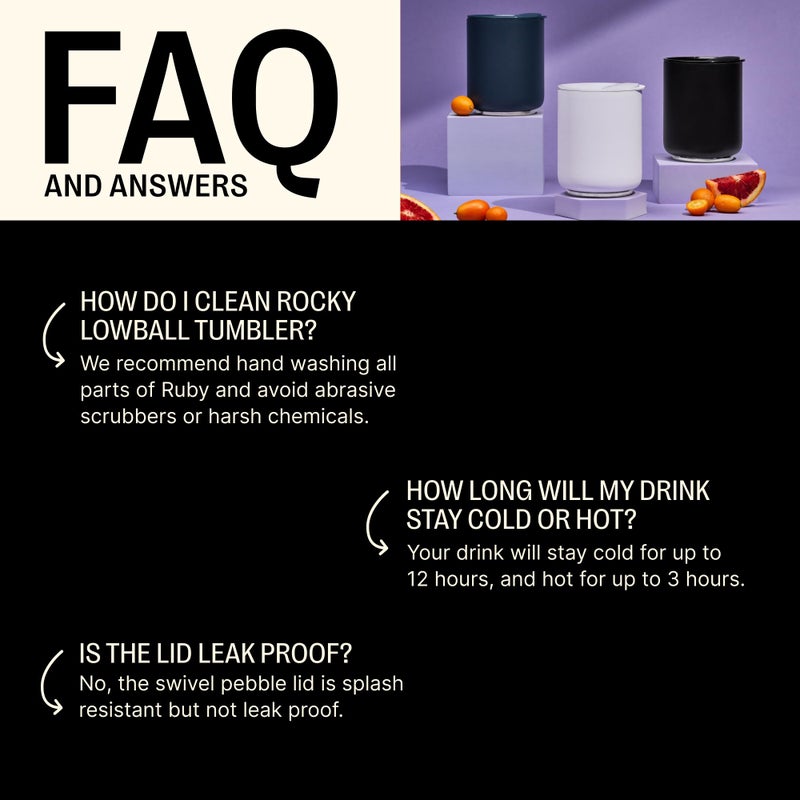 Fellow 10 oz Rocky Lowball Tumbler - Insulated Stainless Steel Whiskey and Cocktail Tumbler with Ceramic Interior and Swivel Pebble Lid (Stone Blue) - Image 4