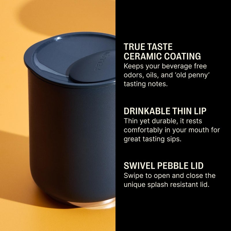 Fellow 10 oz Rocky Lowball Tumbler - Insulated Stainless Steel Whiskey and Cocktail Tumbler with Ceramic Interior and Swivel Pebble Lid (Stone Blue) - Image 3
