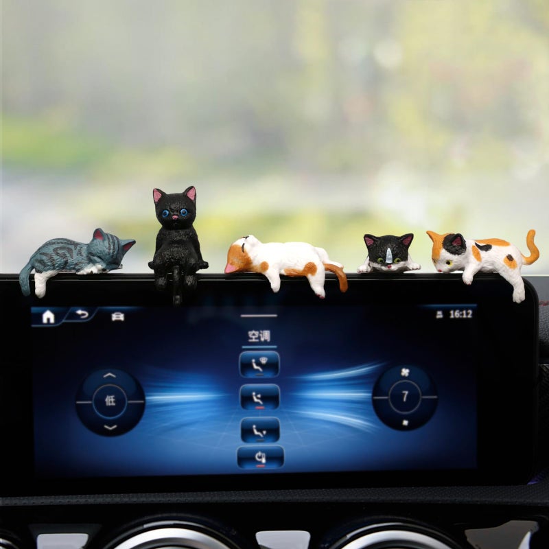 Cat Car Interior Accessories Dashboard Decorations Set of 5 Cute Car Dash Decor Rearview Mirror Ornament for Women Girl