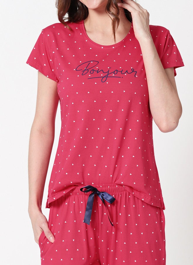 Zeyo Women Printed Pure Cotton Night Suit Set - 3 Piece (Top, Pajama, Short) - Image 2