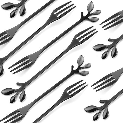 AnSaw 10-Piece Black Mini Leaf Dessert Forks Set - 4.7" Elegant Stainless Steel Fruit, Appetizer, Cake & Salad Forks - Perfect for Cocktail Parties & Home Use - Image 3