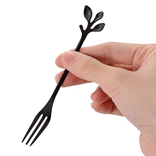AnSaw 10-Piece Black Mini Leaf Dessert Forks Set - 4.7" Elegant Stainless Steel Fruit, Appetizer, Cake & Salad Forks - Perfect for Cocktail Parties & Home Use - Image 4