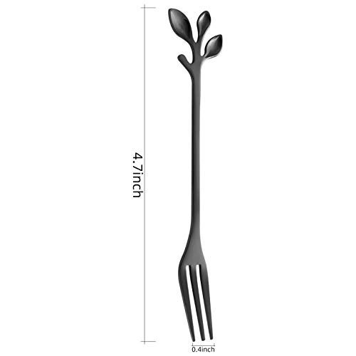 AnSaw 10-Piece Black Mini Leaf Dessert Forks Set - 4.7" Elegant Stainless Steel Fruit, Appetizer, Cake & Salad Forks - Perfect for Cocktail Parties & Home Use - Image 2