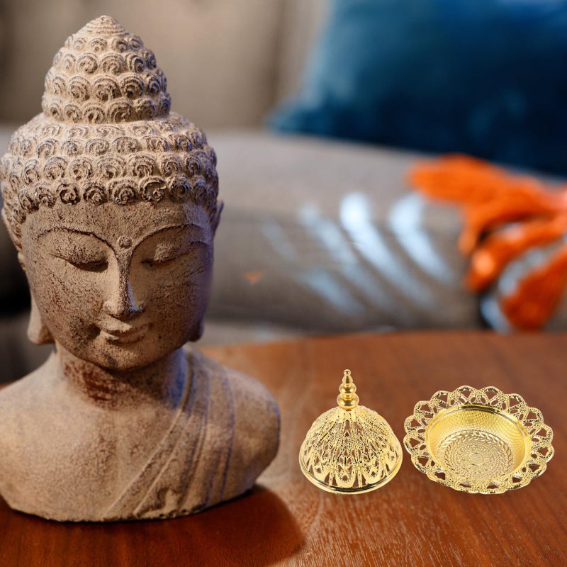 Vintage Gold Metal Hollow Incense Burner Holder with Removable Ash Tray for Meditation - Image 5