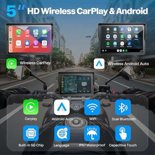 WonVon 5 Inch Motorcycle Carplay GPS Navigation System with Apple Carplay and Android Auto Portable Screen with Dual Bluetooth Navigation Siri Google Assistant - Image 3
