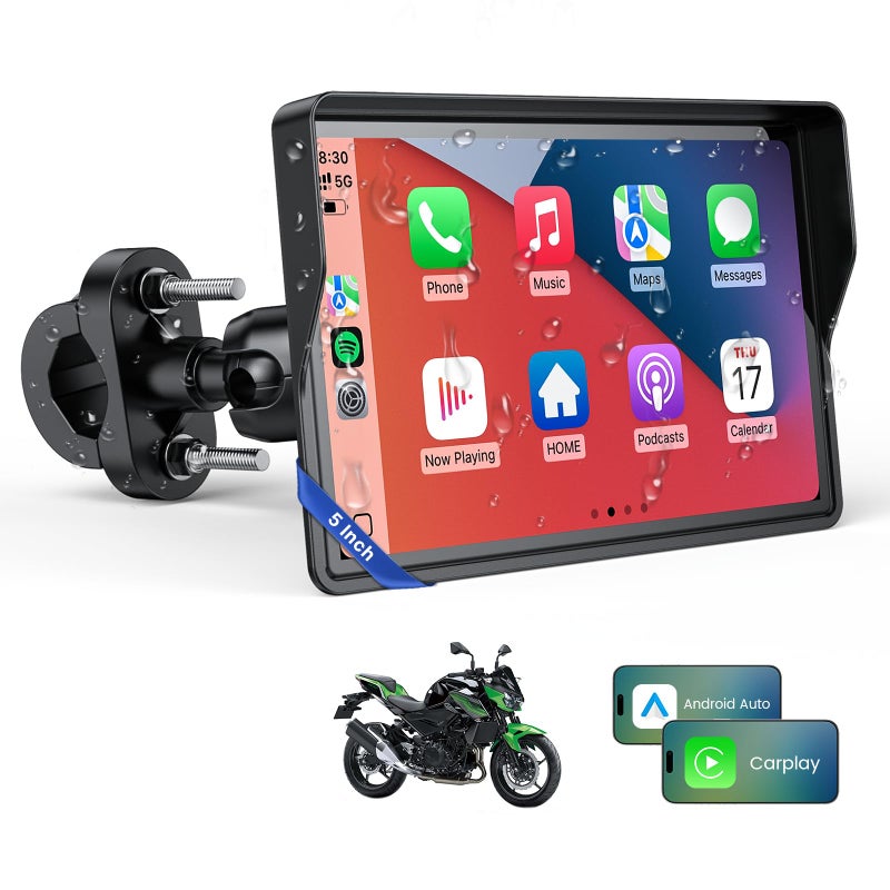 WonVon 5 Inch Motorcycle Carplay GPS Navigation System with Apple Carplay and Android Auto Portable Screen with Dual Bluetooth Navigation Siri Google Assistant - Image 2
