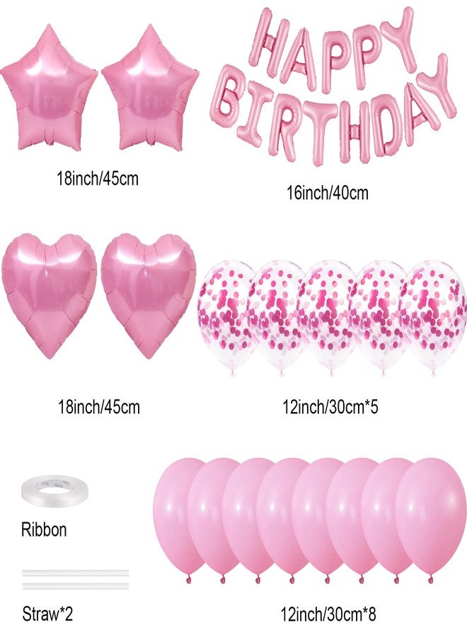 CANREVEL Happy Birthday Balloons Banner 16 Inch Mylar Foil Letters with Star & Heart Balloons Birthday Party Decorations for Men and Women - 30 Pcs Pink - Image 2