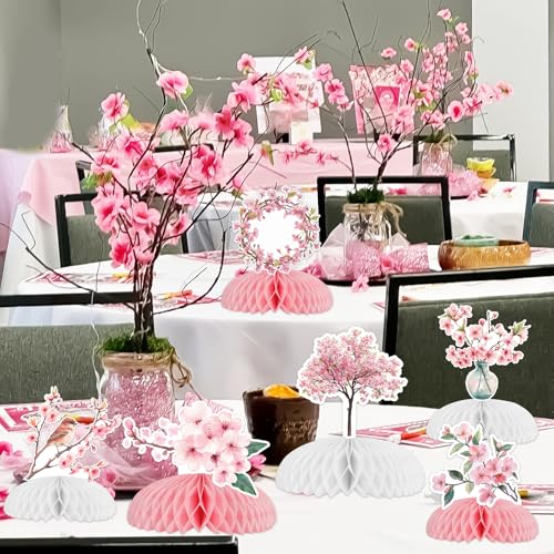 Fangleland 8Pcs Cherry Blossom Honeycomb Centerpieces for Girls Japanese Cherry Blossom Themed Party Decorations for Birthday Baby Shower Gender Reveal Wedding Bridal Shower Party Decor - Image 5