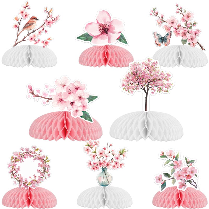 Fangleland 8Pcs Cherry Blossom Honeycomb Centerpieces for Girls Japanese Cherry Blossom Themed Party Decorations for Birthday Baby Shower Gender Reveal Wedding Bridal Shower Party Decor - Image 3