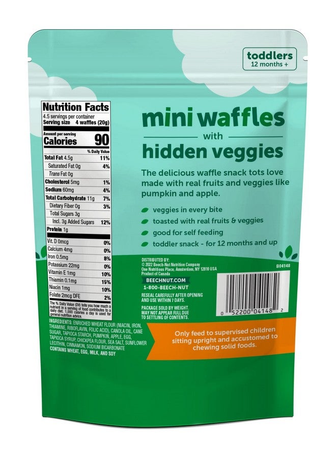 Beech-Nut Mini Waffles Pumpkin Apple & Cinnamon Hidden Veggies Toddler Snack, 3.2 oz Bag