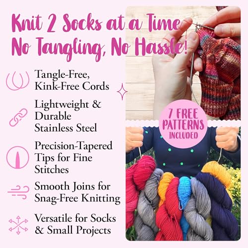 KnitPal 47-in(120cm) Stainless Steel Circular Knitting Needles Set - Magic Loop Sock Knitting Needles - 6 US Sizes: 0/2mm, 1/2.25mm, 1.5/2.5mm, 2/2.75mm, 3/3.25mm, 4/3.5mm - Free Patterns & eBook - Image 2