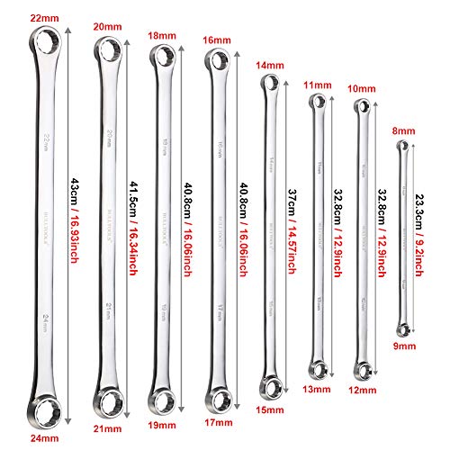 BULLTOOLS Extra Long Double Box End Wrench Set Chrome Vanadium Steel Aviation Wrenches Metric 8-24mm with Organizer Box (8-Piece) - Image 3