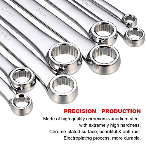 BULLTOOLS Extra Long Double Box End Wrench Set Chrome Vanadium Steel Aviation Wrenches Metric 8-24mm with Organizer Box (8-Piece) - Image 2