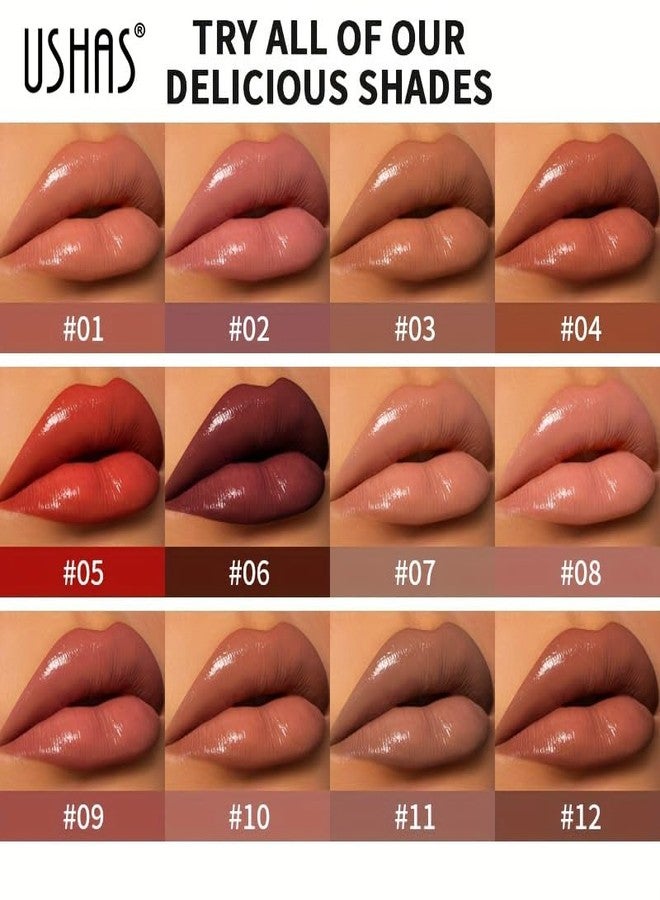 USHAS 6pcs Lip Gloss set - High-Shine Gloss for Fuller Non-Sticky, Lip Tint, Longwear, Weightless, Lip Plumper Gloss, Shimmery Glosses for Women makeup set (Set 2 (07-12), Pack of 1) - Image 3