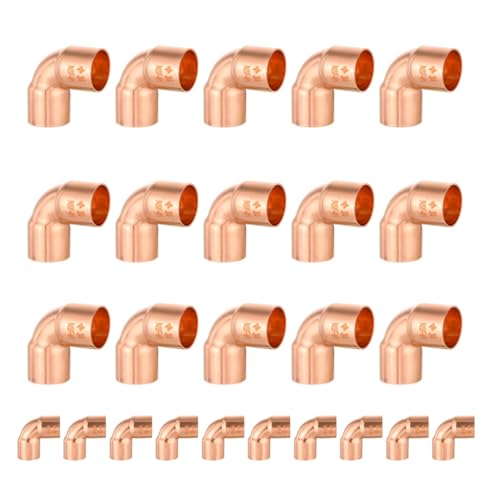 GUOFIS 25PACK GUOFIS 34Inch C x 34Inch C Copper 90 Elbow LF Short Radius Fittings Elbow with Sweat Solder Connection for Residential CommercialCOPPER008 - Image 1
