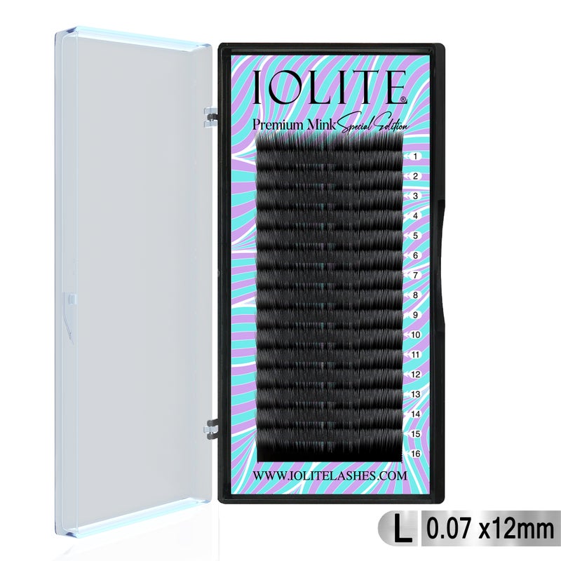 IOLITE Premium Mink False Eyelash Extension L Curl Individual Lashes .07T 6 to 15mm & Mix - 12MM