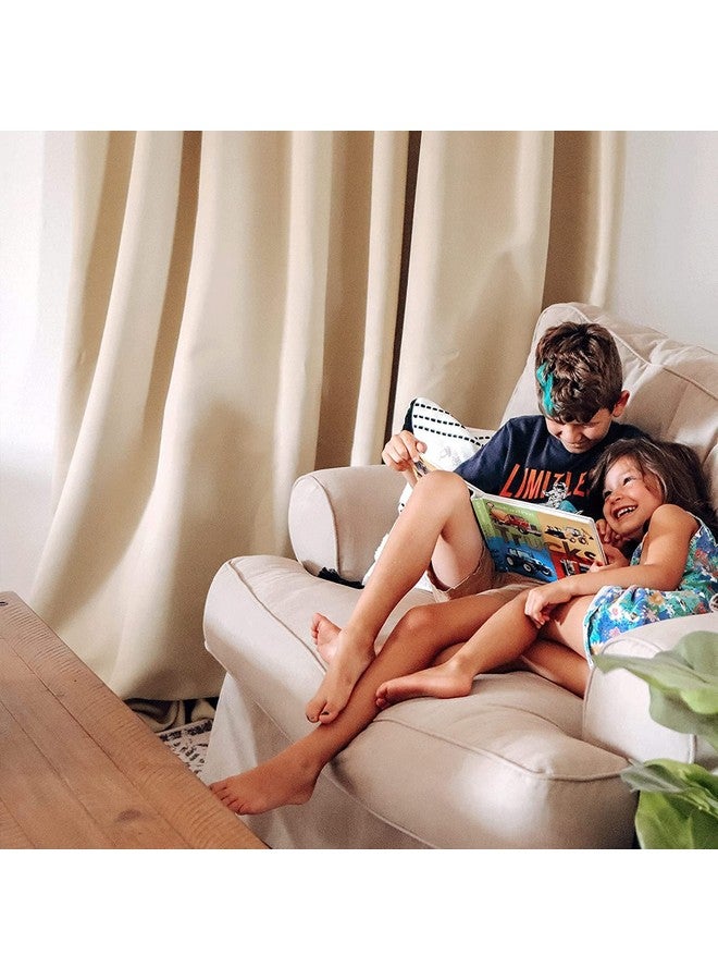 BFAM Thermal Insulated Ring 100% Blackout Curtain for Bedroom with Black Liner, Double Layer Full Room Darkening Window and Door Noise reducing Curtains,Ring parda,Sold as 1 Beige - Image 2