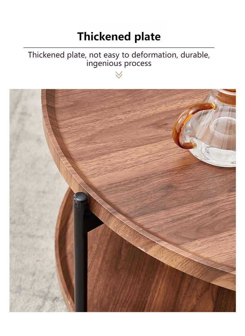 Sharpdo Multifunctional Double-Layer Living Room Sofa Round Table Side Table Walnut Color Waterproof Panel 80*80*50CM - Image 5