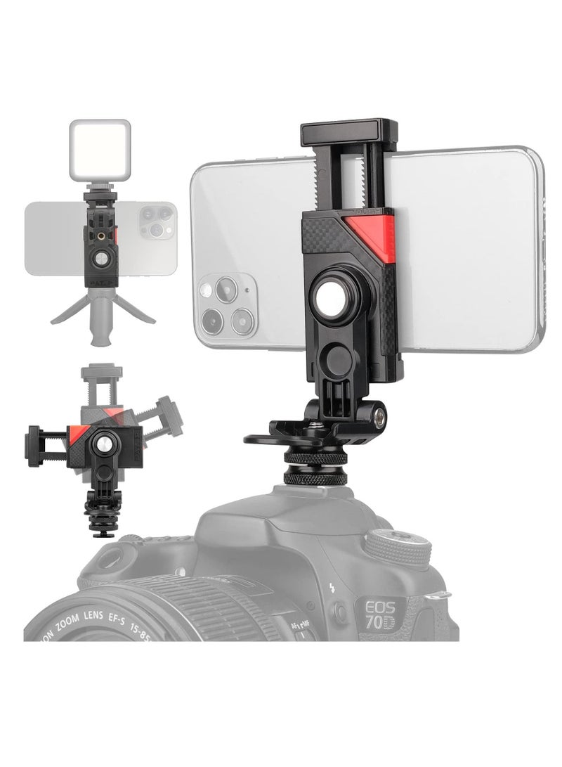 Arabest Camera Phone Hot Shoe Holder, Cell Phone Tripod Mount Adapter Cold Shoe Mount 360 Rotation for Camera Ring Light Microphone, Universal Phone Clamp for Vlogging Live Stream Photography  - Image 1