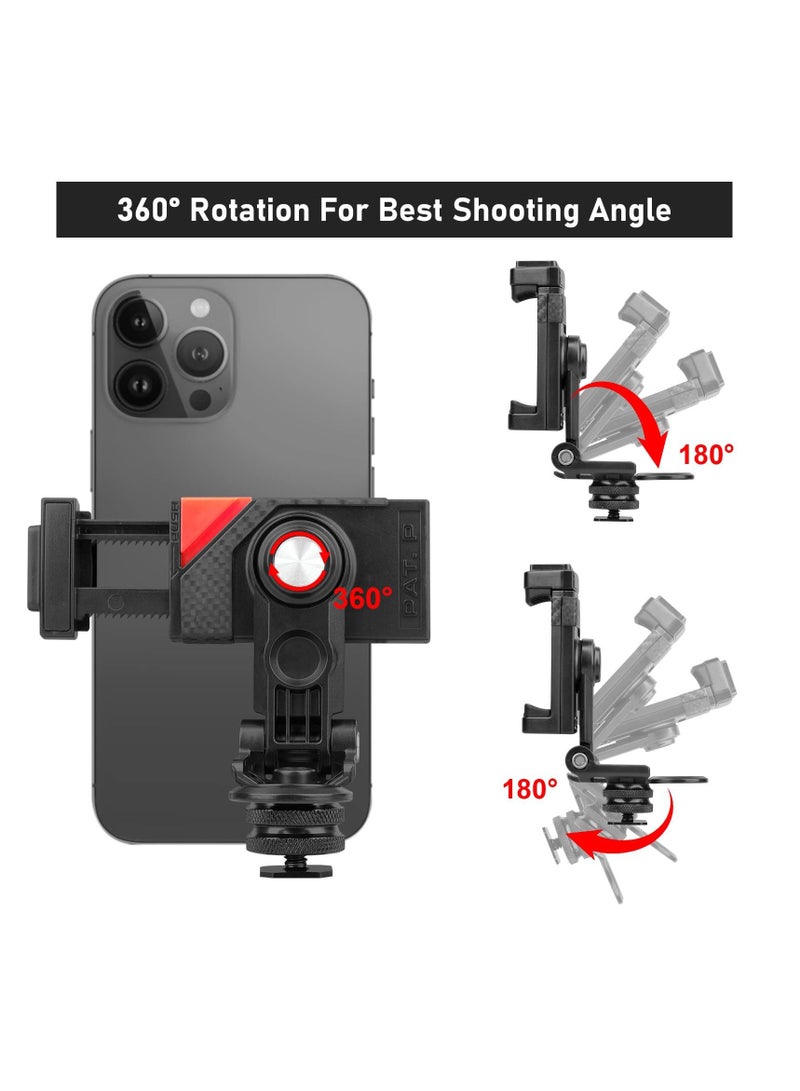Arabest Camera Phone Hot Shoe Holder, Cell Phone Tripod Mount Adapter Cold Shoe Mount 360 Rotation for Camera Ring Light Microphone, Universal Phone Clamp for Vlogging Live Stream Photography  - Image 5