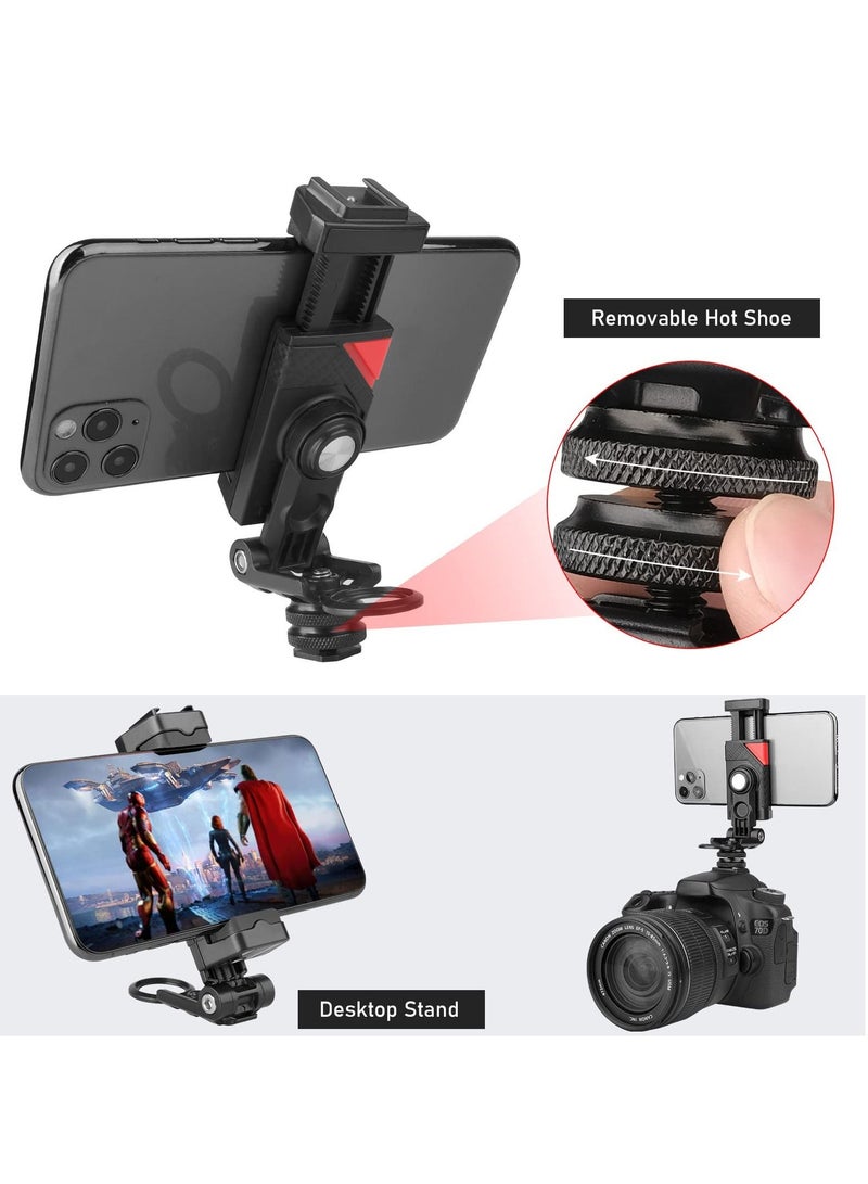 Arabest Camera Phone Hot Shoe Holder, Cell Phone Tripod Mount Adapter Cold Shoe Mount 360 Rotation for Camera Ring Light Microphone, Universal Phone Clamp for Vlogging Live Stream Photography  - Image 4
