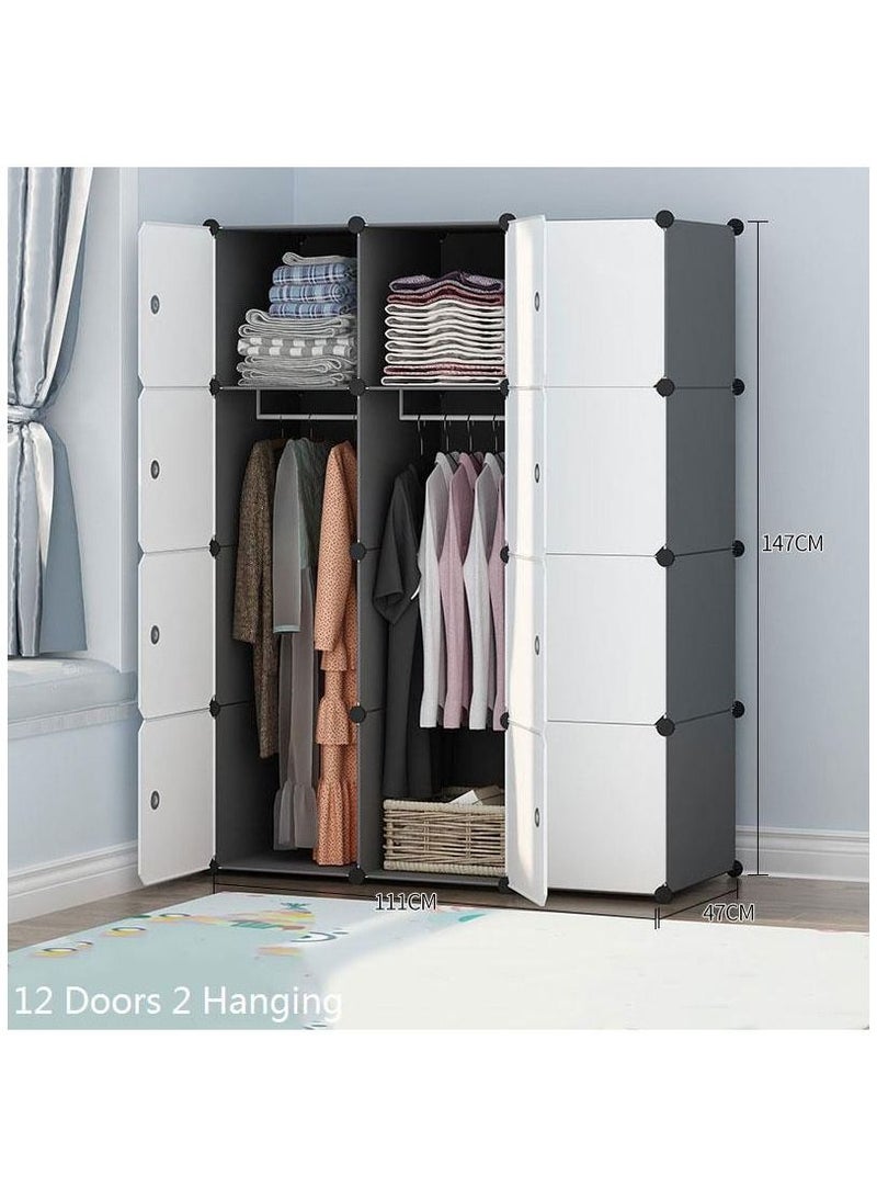 Cool Baby COOLBABY Portable Wardrobe for Hanging Clothes,Combination Armoire,Modular Cabinet for Space Saving,Put Bags,Toys,Hanging Clothes,12 Doors 2 Hanging,111×47×147cm - Image 2
