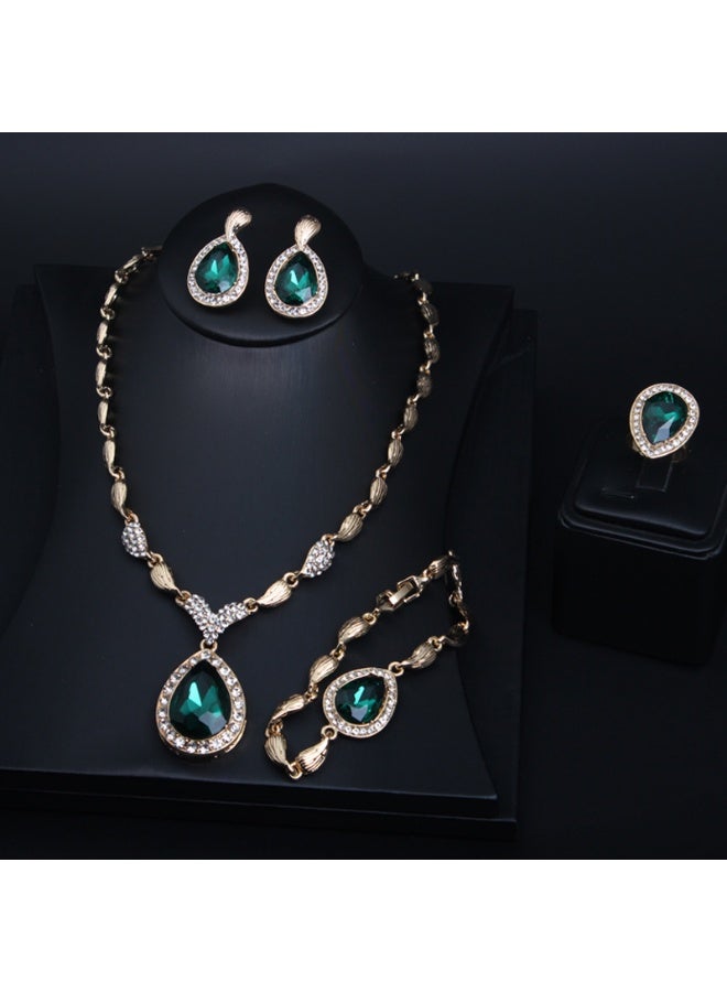 NIBEMINENT European and American Alloy Four-Piece Set Water Drop Gem Necklace - Elegant Jewelry Ensemble