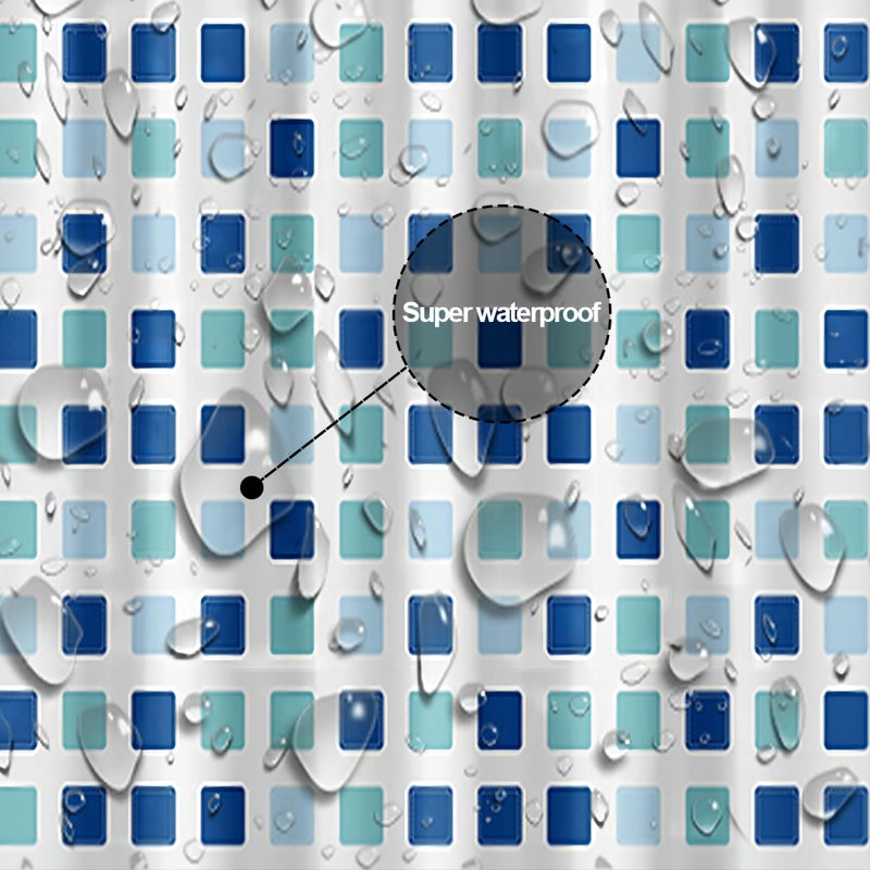 Myratts Plastic Shower Liner - Premium PEVA 4G Shower Curtain Liner with Rustproof Grommets and 3 Weighted Magnets, Waterproof Shower Curtains for Bathroom (Blue-Green Square, 72" x 72") - Image 3