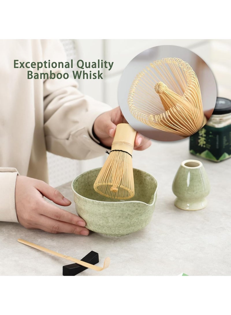KINGMAZI Matcha Set -Matcha Whisk and Bowl Set, 7pcs Matcha Kit Tea Set include Bamboo Whisk, Matcha Bowl, Scoop & Whisk with Holder, Sifter, Towel for Matcha Making Starter Kit Gift (Green) - Image 3
