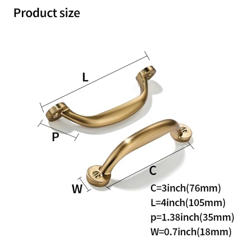 CABDM 10 Pack 3 inch Hole Center Brushed Brass Cabinet Pulls Heavy Duty Solid Drawer Honey Bronze Hardware Handles Kitchen Vanity Bathroom Handles - Image 3