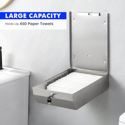 Gorlary Paper Towel Dispenser Wall Mount Commercial, Brushed Stainless Steel & Fingerprint Resistant, Lockable, for c fold/Multifold/Trifold Paper Towels, Touchless Hand Towels Holder - Image 5